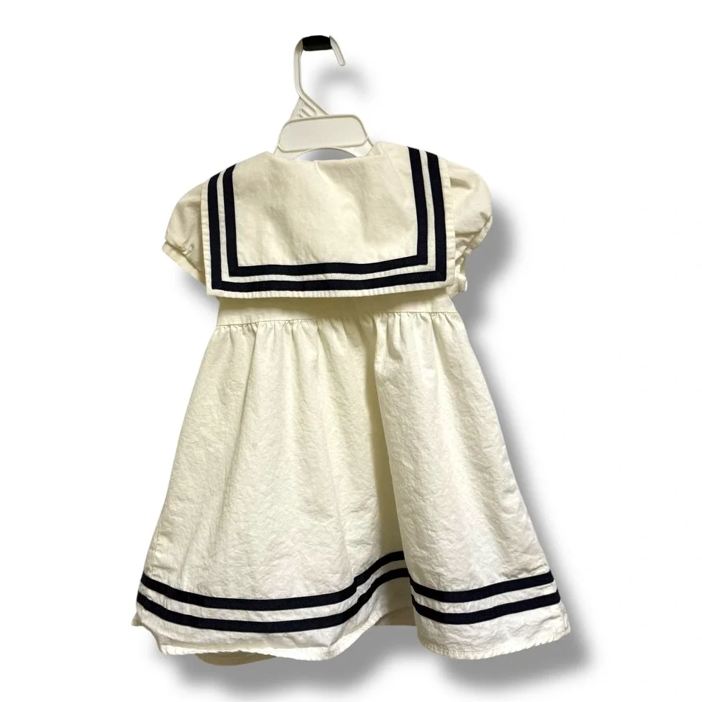 Gymboree 12-18 Mo Ivory Navy Blue Sailor Dress Diaper Cover Set Bon Voyage‎